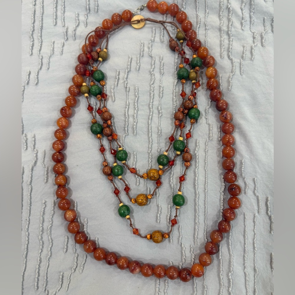 Set of (2) Boho Multicolor Beaded Necklaces